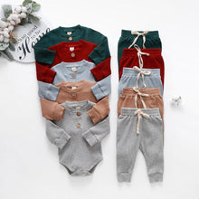 Load image into Gallery viewer, Infant Newborn Baby  Spring Autumn Ribbed Solid Clothes Sets Long Sleeve Bodysuits , Elastic Pants 2PCs
