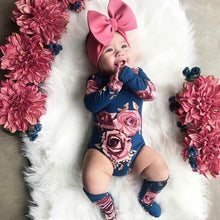 Load image into Gallery viewer, Newborn Baby Girls Floral Clothes Spring Autumn Long Sleeve Romper Warm Leg Socks Outfits Romer and Jumpsuit For Kids With Socks in Floral Design
