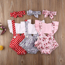 Load image into Gallery viewer, Luxury Modern Newborn Baby Girl Clothes Polka Dot Print Flower Fly Sleeve Romper Jumpsuit Headband 2Pcs Outfits For Girls
