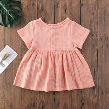 Load image into Gallery viewer, Kids Summer Cotton Linen Dress with Plain Short sleeve  Party A-line dress For Small Girls 1-3 Years
