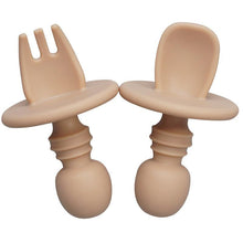 Load image into Gallery viewer, Big Baby Feeding Unique Spoon And Fork Set  Soft Silicone Feeding  Flatware  Safe Training Spoon For Baby Girls And Boys
