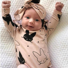 Load image into Gallery viewer, Modern Baby Girls Romper Cartoon Rabbit Pattern Cotton Long Sleeve Jumpsuit+Headband Outfits Set Jumpsuit With  Bow
