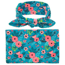 Load image into Gallery viewer, Swaddle Blanket Set Receiving Wrap Props Newborn Infant Boy Girl Headwear Flower Print Romper With Bow
