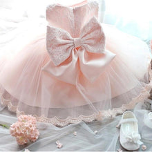 Load image into Gallery viewer, Luxury Modern Designer Baby Girls Flower Gowns Baptism Princess tutu Birthday Dress WIth Big Bow On Back
