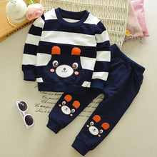 Load image into Gallery viewer, Baby Boy Cartoon Cute Bear Striped Printed Cotton Long Sleeve Two-piece Clothes Set For Boys Kids
