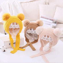 Load image into Gallery viewer, Handmade Modern Trend Winter  Christmas Knitted Baby Hat Cute Double Pompom Infant Baby Boy Girl Cap Ear Protection Hats Kids Children Cap
