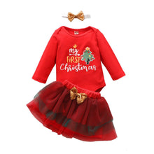 Load image into Gallery viewer, Newborn  Toddler Baby Girls Christmas Cartoon Romper Bodysuit+Bowknot  Skirt Set Dress Unique Design
