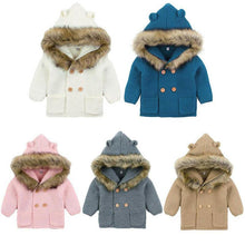 Load image into Gallery viewer, Modern Luxury Winter Warm Newborn Baby Boy Girl Knit Hooded Coat Fur Collar Jacket Clothes FOr Boys and Girls
