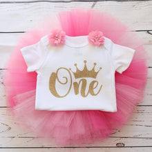 Load image into Gallery viewer, Luxury Modern Baby Girl First 1st Birthday Party Dress Cute Pink Tutu Cake Outfits For Birthday Party with Big Bow And Unicorn Design
