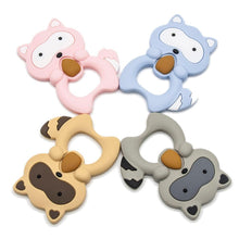 Load image into Gallery viewer, Silicone Raccoon Animal Cartoon Teether  Food Grade Chewable  Teething Toddle Safe For Baby And Perfect Gift For Babies
