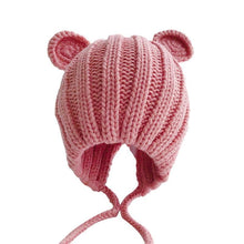 Load image into Gallery viewer, Luxury Modern Baby Knitted Winter Hat with Ears Cartoon Lace-up Children Kids Baby Bonnet Cap In Winter Cozy Style
