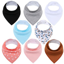 Load image into Gallery viewer, 8PCS/SET Comfortable Colorful 100% Organic Cotton Adjustable Snaps Bandana Saliva Bibs For Baby Boys &amp; Girls Kids
