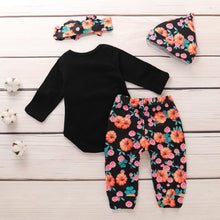 Load image into Gallery viewer, Halloween Clothing Newborn Infant Pumpkin Romper Floral Trousers Hat Headband 4pcs Set For Girls
