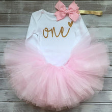Load image into Gallery viewer, Luxury Modern Baby Girl First 1st Birthday Party Dress Cute Pink Tutu Cake Outfits For Birthday Party with Big Bow And Unicorn Design
