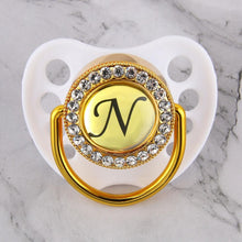 Load image into Gallery viewer, Luxury Glam Crystal White Bling Pacifier 26 Initial Letters Available Handmade Rhinestones Baby Pacifier For Baby
