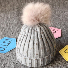 Load image into Gallery viewer, Fashion TrendBaby Girls Lovely Winter Warm Fur kintted Pompom Beanies Cap For Winter In Elegant Style
