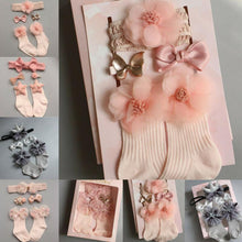 Load image into Gallery viewer, 4PCS/SET Newborn Baby Girl Socks Ankle Princess Anti Slip Socks+Headband+Hair Pin For Baby
