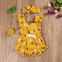 Load image into Gallery viewer, Newborn Baby Girls Ruffles Romper  Backless Flower Sun suit Jumpsuits With Headband In Luxury Floral Design
