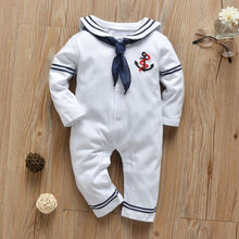 Load image into Gallery viewer, Newborn Baby Boy/Girl  White Navy Sailor Uniforms Long Sleeve Jumpsuit Romper For Baby Kids
