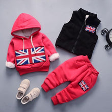 Load image into Gallery viewer, Baby Clothes Winter Thick And Warm Three-piece Cartoon Bear And Fox Printed Sweater Hooded Baby Girl Clothing Set Sweater and Pants
