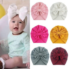 Load image into Gallery viewer, Handamde Elegant Baby Hats for Girls Big Bow Turban Hat Newborn  Baby Beanie Cap Solid Color Style

