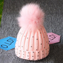Load image into Gallery viewer, Luxury Baby Kids Pompom Newborn Baby Hat Cap Knitted Warm Hats With Rhinestone for Baby Girl/Boy Beanie Soft Toddler Hat
