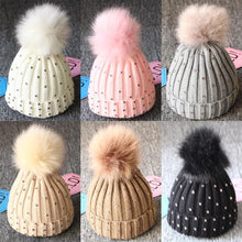 Load image into Gallery viewer, Fashion TrendBaby Girls Lovely Winter Warm Fur kintted Pompom Beanies Cap For Winter In Elegant Style
