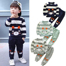 Load image into Gallery viewer, Baby Boy Cartoon Cute Bear Striped Printed Cotton Long Sleeve Two-piece Clothes Set For Boys Kids
