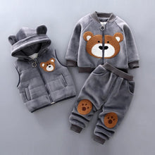 Load image into Gallery viewer, Modern Fashion Cotton Thick Warm Casual Hooded Sweater Cartoon Cute Bear Three-piece Suit For Baby Boy &amp; Girl

