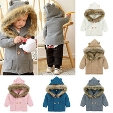 Load image into Gallery viewer, Modern Luxury Winter Warm Newborn Baby Boy Girl Knit Hooded Coat Fur Collar Jacket Clothes FOr Boys and Girls
