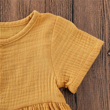 Load image into Gallery viewer, Kids Summer Cotton Linen Dress with Plain Short sleeve  Party A-line dress For Small Girls 1-3 Years
