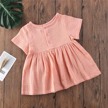 Load image into Gallery viewer, Kids Summer Cotton Linen Dress with Plain Short sleeve  Party A-line dress For Small Girls 1-3 Years

