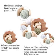 Load image into Gallery viewer, Wooden Teether Hedgehog Crochet Beads Wood Crafts Ring Engraved Bead Baby Teether Wooden Toys For Kids Rattle
