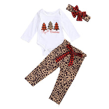 Load image into Gallery viewer, Newborn Baby Boys Girls Christmas Tree Printed Pullover Top and Leopard Pants Christmas Outfits 3pcs
