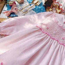 Load image into Gallery viewer, Handmade Luxury Interesting Baby Girl Spring Autumn Long Sleeve Pink Handmade Smoking Dress
