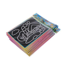 Load image into Gallery viewer, Interesting 10PCS Patterned Scratch Art Paper Magic Painting Paper With Drawing Stick Kids Toy Education Drawing Toys For Children
