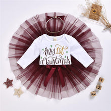 Load image into Gallery viewer, Luxury Newborn Toddler Baby Girl Clothes Set Long Sleeve Romper Christmas Princess Dress Mesh Skirt with Headband  Set With Skirt Romper and Ribbon Bow

