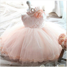 Load image into Gallery viewer, Luxury Modern Designer Baby Girls Flower Gowns Baptism Princess tutu Birthday Dress WIth Big Bow On Back
