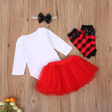 Load image into Gallery viewer, 4Pcs Baby Girls Christmas Dress Set Children Long Sleeve Top  Short Skirt Hair Band And Leg Cover
