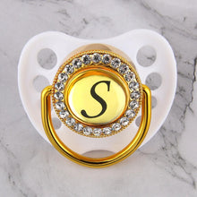 Load image into Gallery viewer, Luxury Glam Crystal White Bling Pacifier 26 Initial Letters Available Handmade Rhinestones Baby Pacifier For Baby
