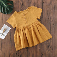 Load image into Gallery viewer, Kids Summer Cotton Linen Dress with Plain Short sleeve  Party A-line dress For Small Girls 1-3 Years
