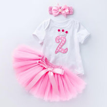 Load image into Gallery viewer, 2 Year Girl Baby Birthday Dress For Birthday Girl Party - 3 Piece Infant Clothing Luxury Set For Birthdays For Girls
