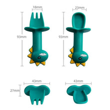Load image into Gallery viewer, Big Modern New Set Spoon and Fork For Baby Utensils Set Auxiliary Food Silicone Gel Spoon Baby Learn To Eat Training Bendable Soft Spoon Children Tableware With Dinosaur Design

