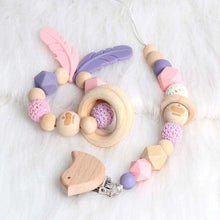 Load image into Gallery viewer, Modern Wood Pacifier Clip Chain Holder Nipples Pacifier Clips Pacifier Teether Teething Toy Cartoo Wooden Bracket For Pacifier For Kids
