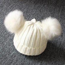 Load image into Gallery viewer, Baby Girls Winter Warm Knit Hat Furry Balls Pompom Solid Warm Cute Lovely Beanie Cap For Girls Baby In Modern Luxury Design
