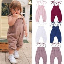 Load image into Gallery viewer, Baby Summer Clothes Sleeveless Strap Pants Solid Overalls Cotton Outfits Jumpsuits/ Romper for Girls
