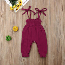 Load image into Gallery viewer, Baby Summer Clothes Sleeveless Strap Pants Solid Overalls Cotton Outfits Jumpsuits/ Romper for Girls
