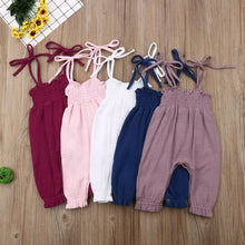 Load image into Gallery viewer, Baby Summer Clothes Sleeveless Strap Pants Solid Overalls Cotton Outfits Jumpsuits/ Romper for Girls
