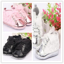 Load image into Gallery viewer, Baby Girl PU Leather Shoes Non-slip Lace Floral Embroidered Soft Shoes Toddler Kids Shoes
