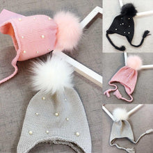 Load image into Gallery viewer, Beautiful Newborn Cute Pearl Winter Warm Knit Pompom Hats Infant Kids Soft Hat For Baby Boy And Girls
